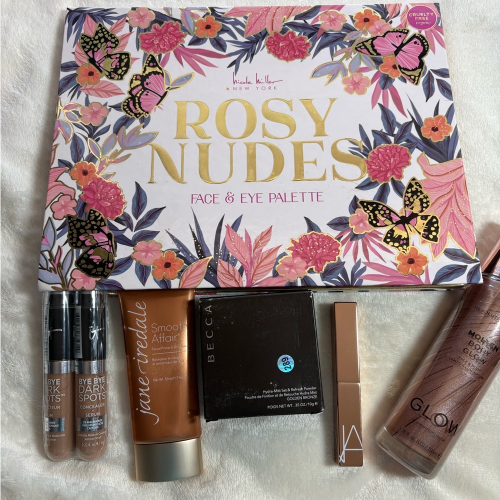 Nicole Miller Rosy Nudes Eyeshadow Palette, Jane Iredale, Nars, It Cosmetics